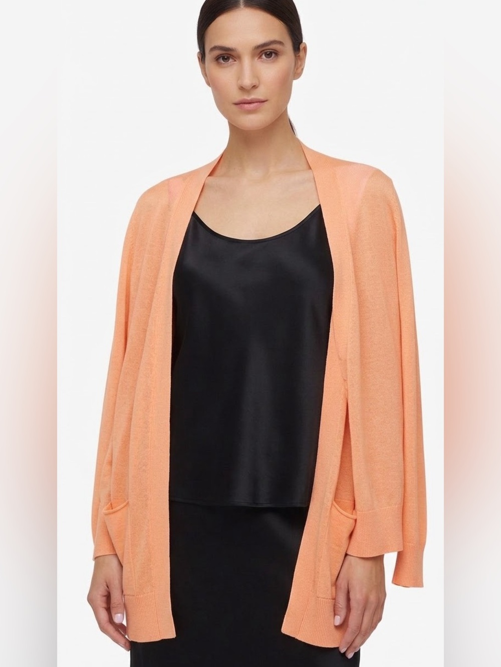 A|X Armani Exchange Peach Open Front Cardigan Pockets Longline Duster XS